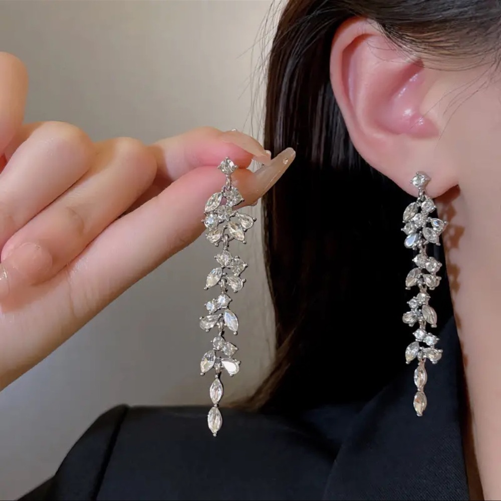 Rhinestone Dangle Drop Twig Leaves Earrings bridal New